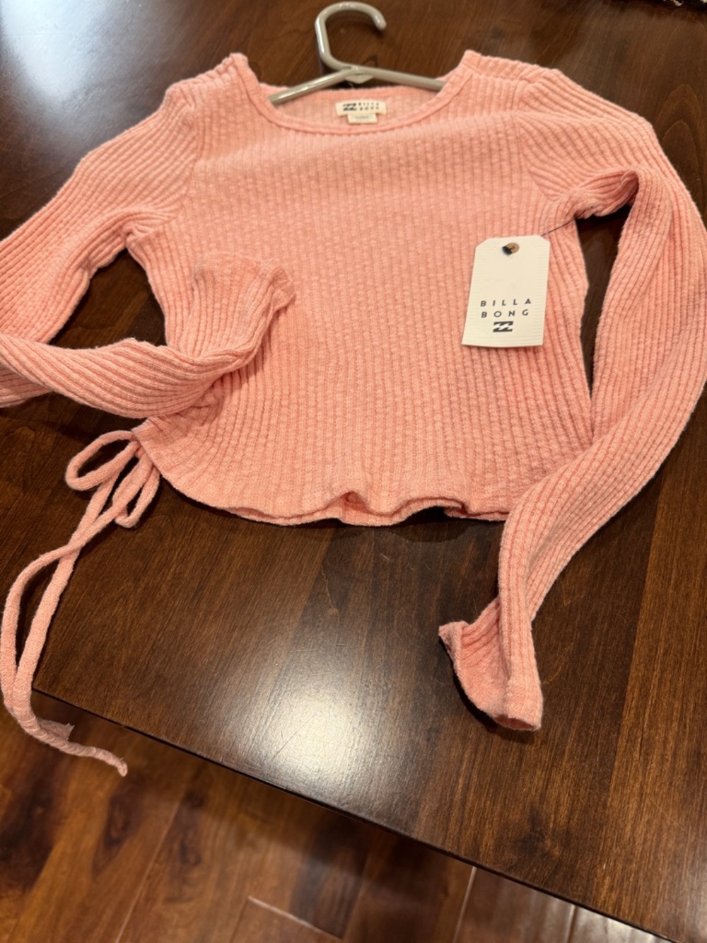 Billabong Light Pink Ribbed Long-Sleeve Crop Top